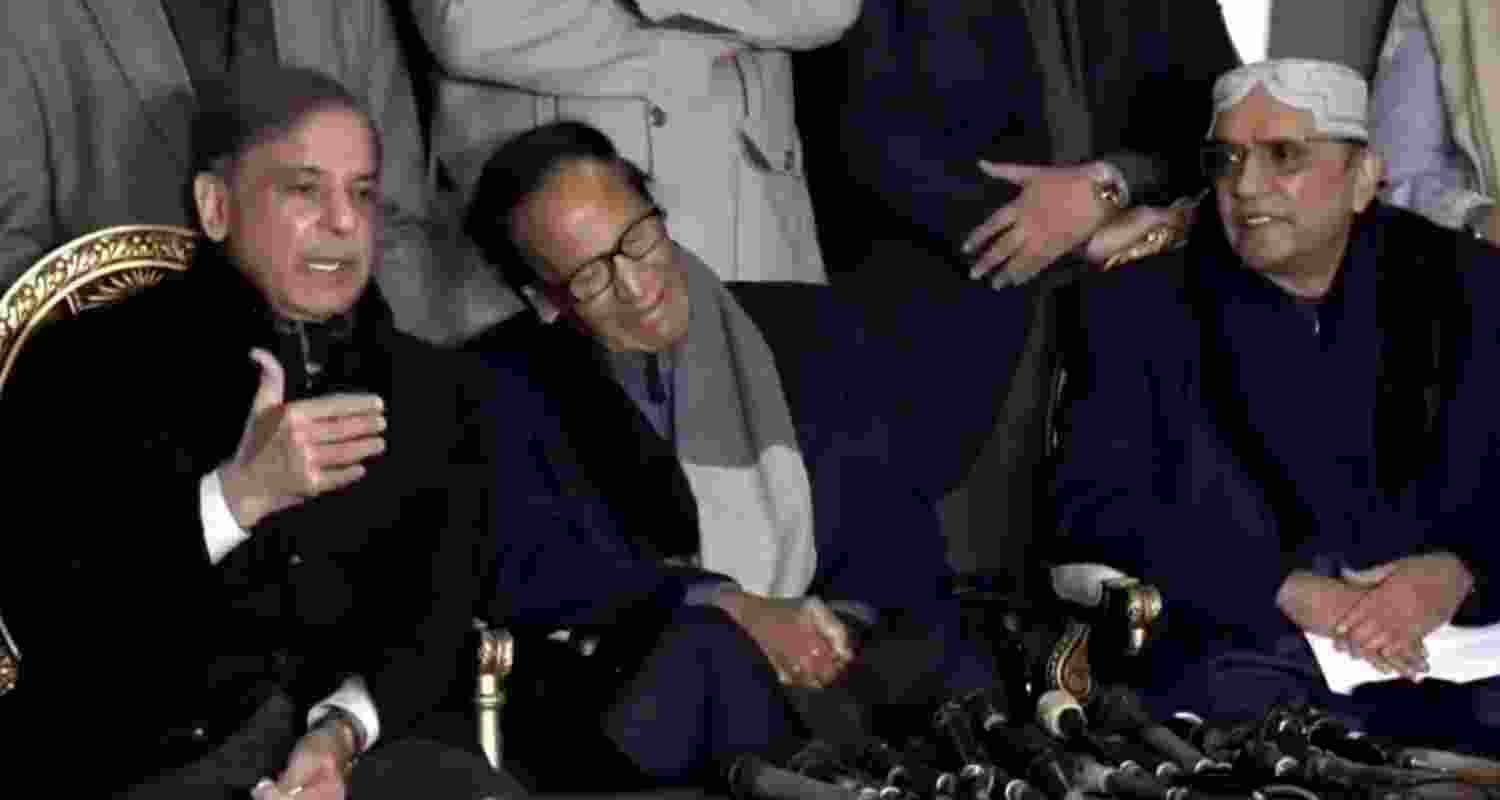 Former Pakistan PM Shahbaz Sharif addressing reporters at his residence. Former Pakistan PM Shahbaz Sharif addressing reporters at his residence.