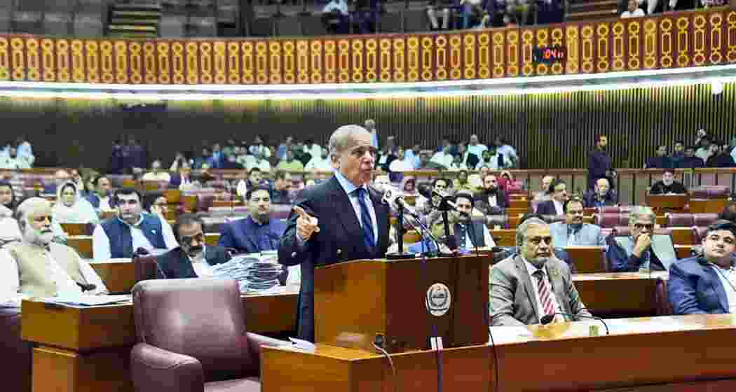 Pakistani Prime Minister Shehbaz Sharif speaks during a Parliament session in Islamabad. (Image credit: AP)