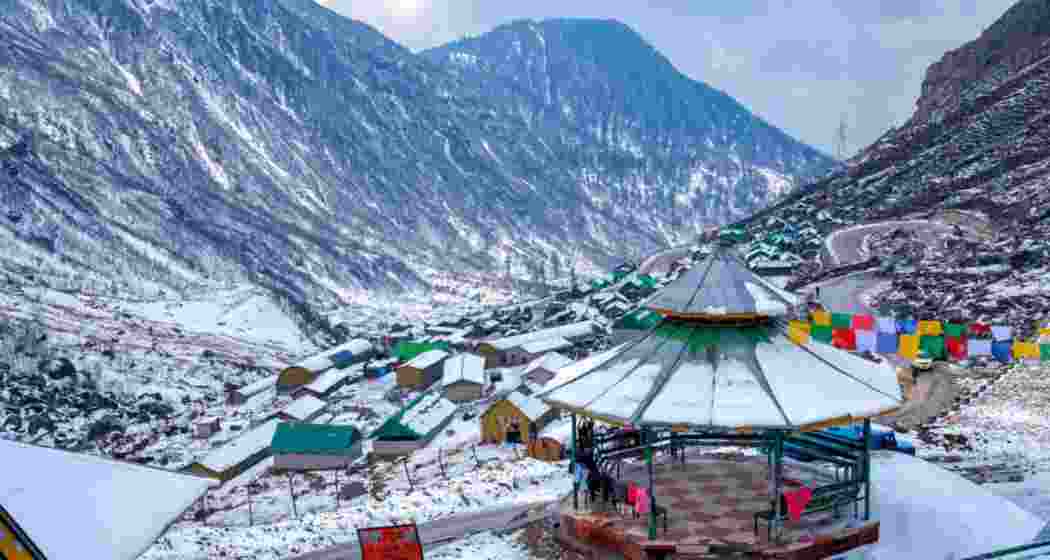 Snow-laden mountains of Sikkim.
