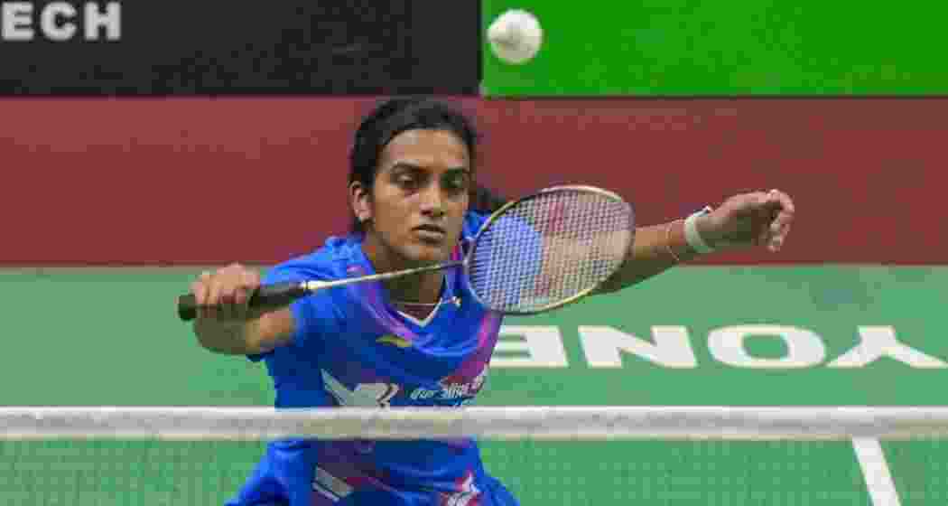India's PV Sindhu returns to compatriot Unnati Hooda during the women's singles semi-final match at the Syed Modi India International 2024 badminton tournament, in Lucknow, Saturday, Nov. 30, 2024. Sindhu won the match