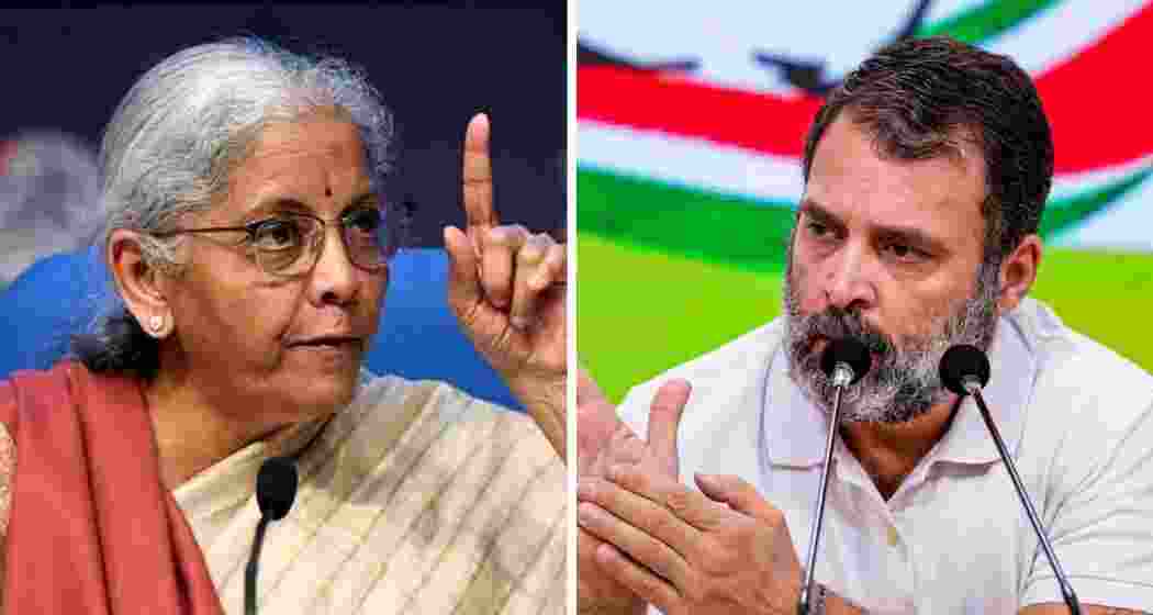 Finance Minister Nirmala Sitharaman (L), Congress leader and Leader of the Opposition, Rahul Gandhi (R). 