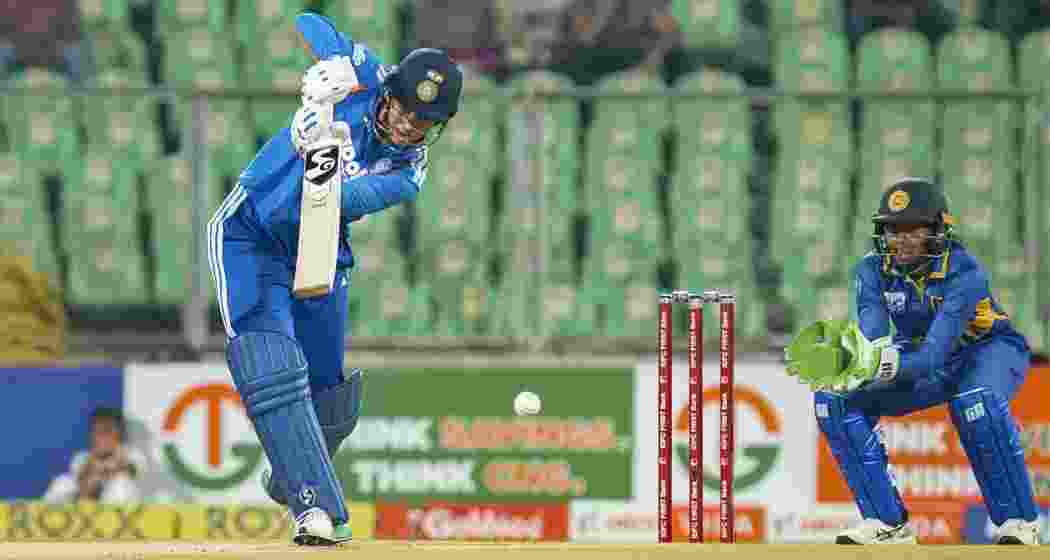  India's Smriti Mandhana plays a shot during the fourth T20 International cricket match of a series between India Women and Sri Lanka Women, at Greenfield International Stadium, in Thiruvananthapuram, Kerala on Sunday..