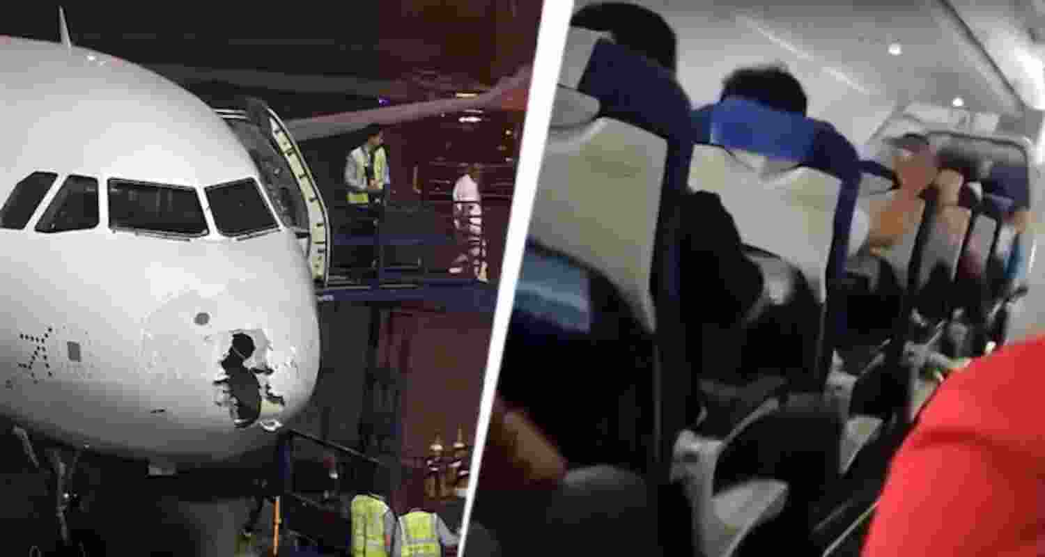 Flight 6E2142, from Delhi to Jammu and Kashmir, encountered a hailstorm while approaching Srinagar.