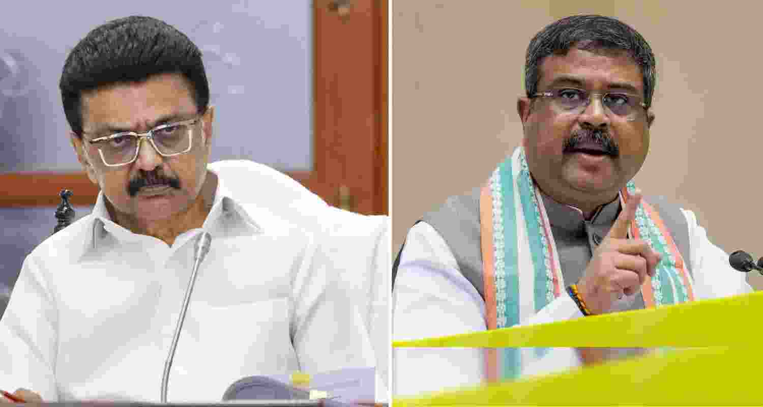Tamil Nadu Chief Minister MK Stalin (left) and Union Education Minister Dharmendra Pradhan.