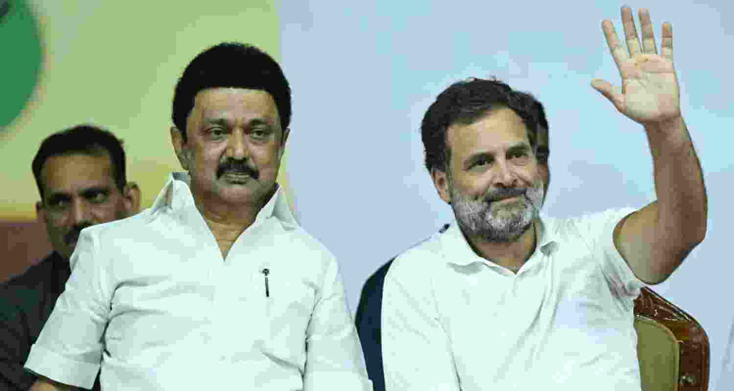Tamil Nadu Chief Minister MK Stalin (left) and Congress leader Rahul Gandhi.