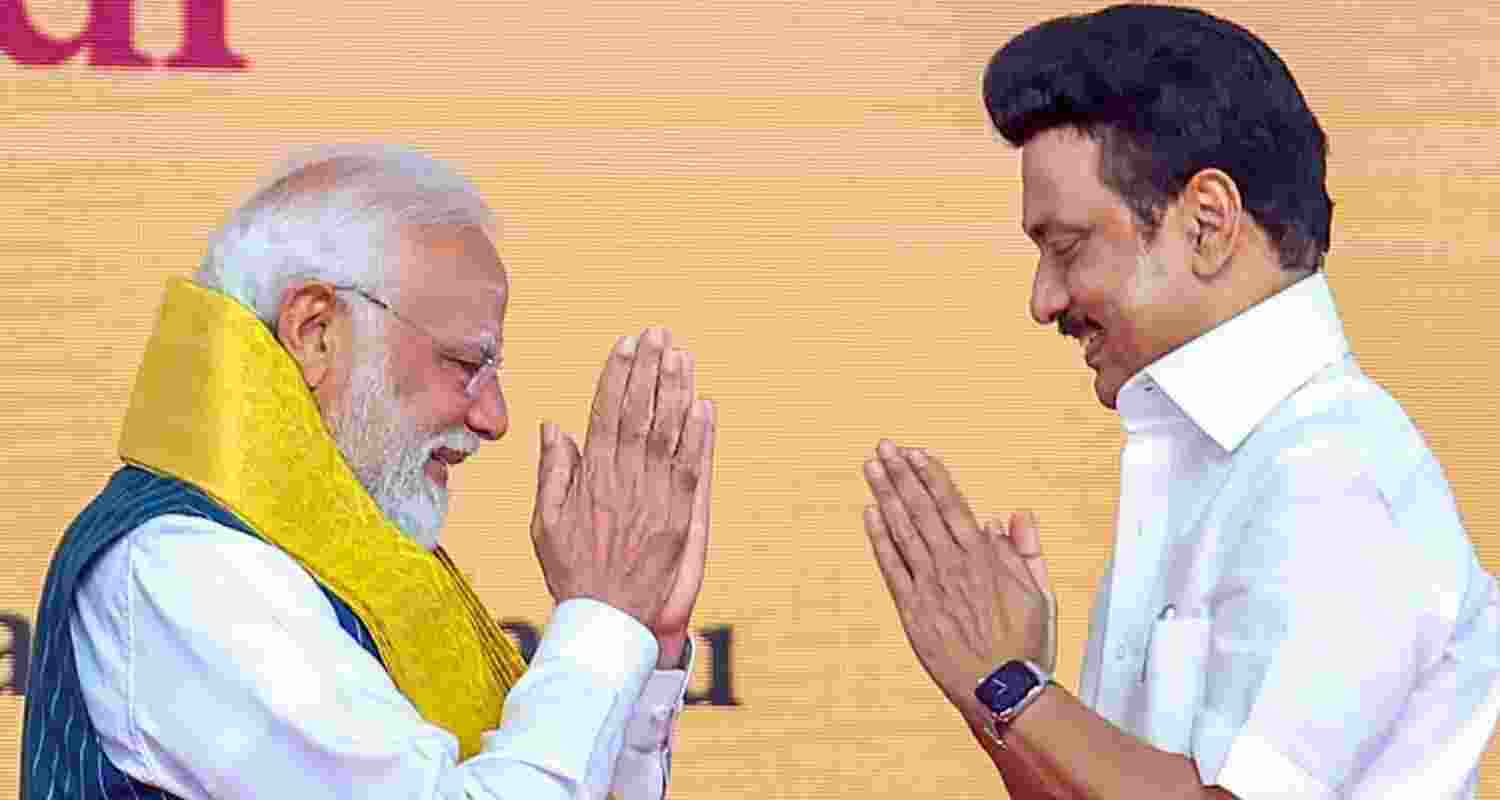 Prime Minister Narendra Modi with Tamil Nadu Chief Minister MK Stalin.