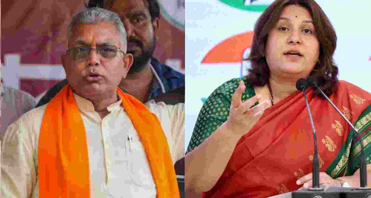 BJP's Dilip Ghosh and Congress' Supriya Shrinate have to respond to EC's notice by Friday. BJP's Dilip Ghosh and Congress' Supriya Shrinate have to respond to EC's notice by Friday.