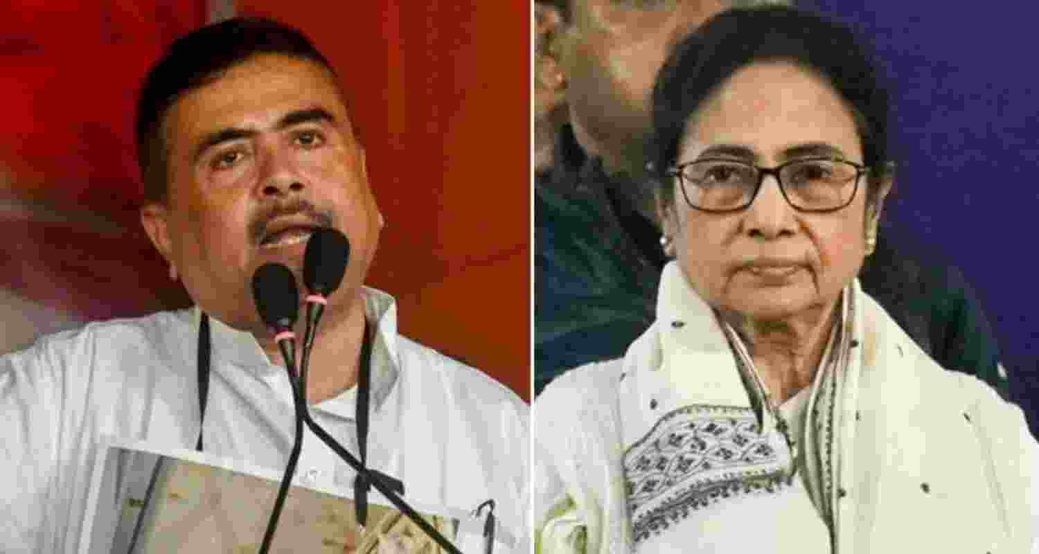 Leader of Opposition in West Bengal Legislative Assembly Suvendu Adhikari (left) and CM Mamata Banerjee. Leader of Opposition in West Bengal Legislative Assembly Suvendu Adhikari (left) and CM Mamata Banerjee.