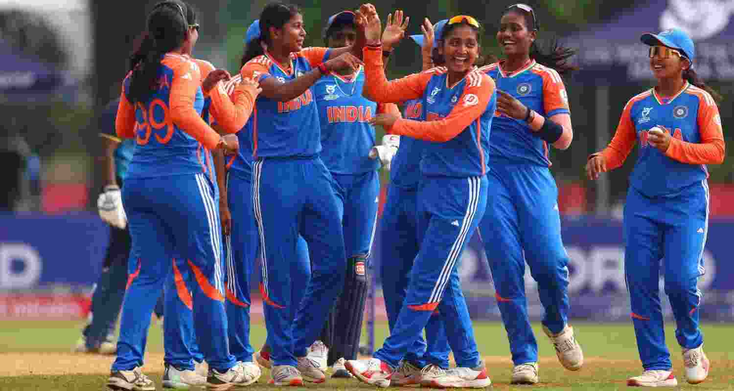 Team India celebrate a wicket during the league stage. File photo.