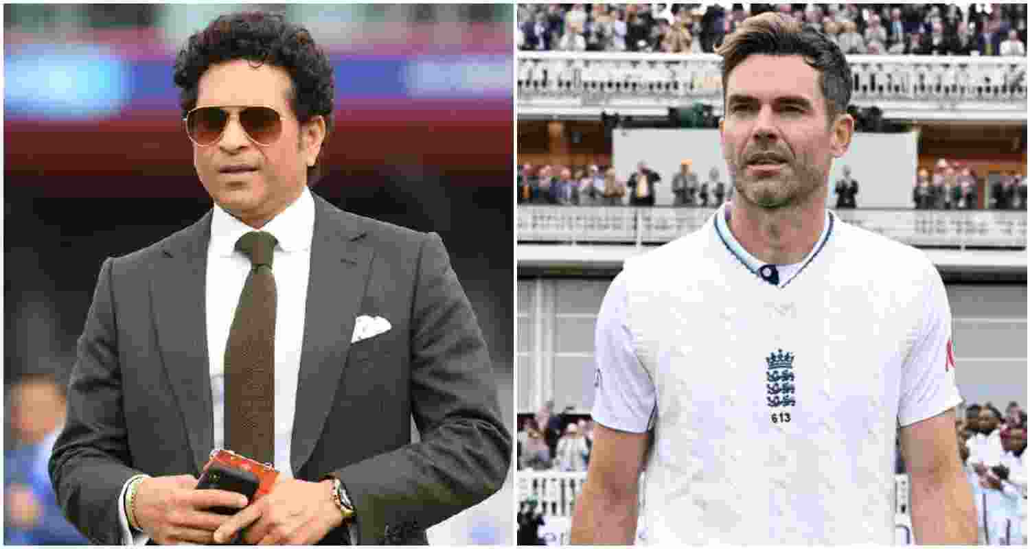 Indian cricket legend Sachin Tendulkar (L), England pacer James Anderson (R). Indian cricket legend Sachin Tendulkar (L), England pacer James Anderson (R).