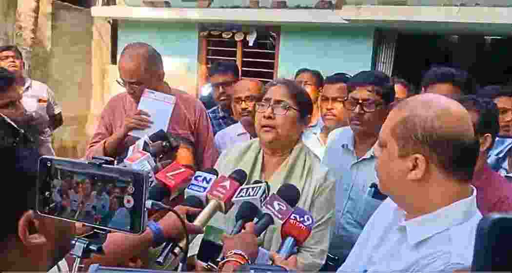 Dola Sen, a member of the All India Trinamool Congress fact-finding team, interacts with correspondents and alleged victims of post-poll violence during a visit to affected areas in West Bengal on Saturday.