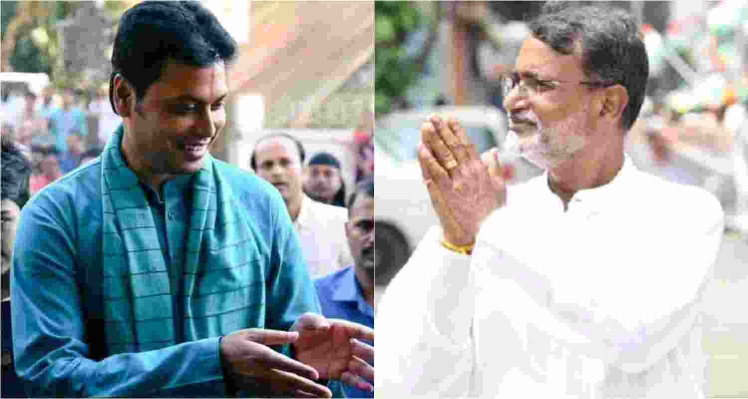 BJP candidate Biplab Kumar Deb (left) and state Congress President Asish Kumar Saha (right). BJP candidate Biplab Kumar Deb (left) and state Congress President Asish Kumar Saha (right).
