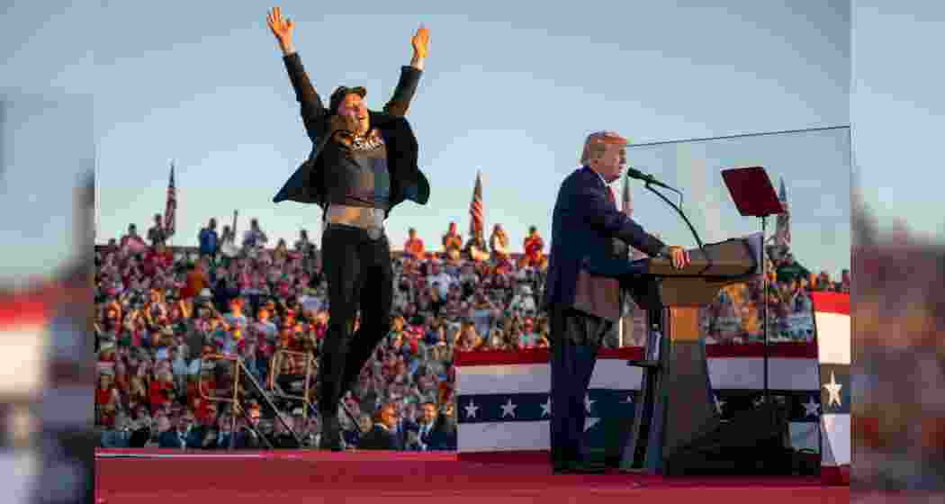 Tesla CEO Elon Musk joins former President Donald Trump on stage during a campaign rally in Butler, Pennsylvania, the site of Trump's first assassination attempt, on October 5, 2024.