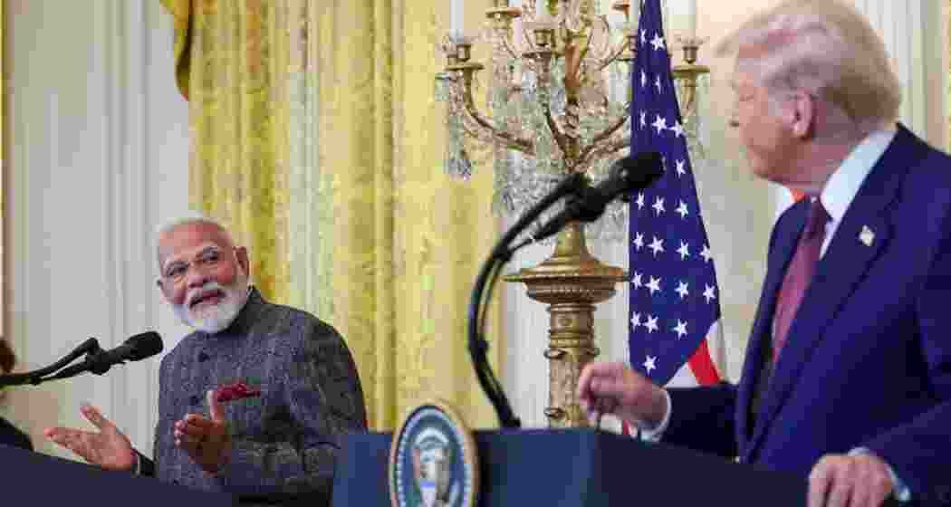 Prime Minister Narendra Modi with US President Donald Trump during a joint press conference at the White House in Washington, DC, USA on Friday. 