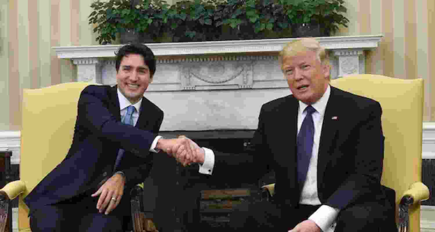 Donald Trump and Justin Trudeau meeting during Trump's first term as President.