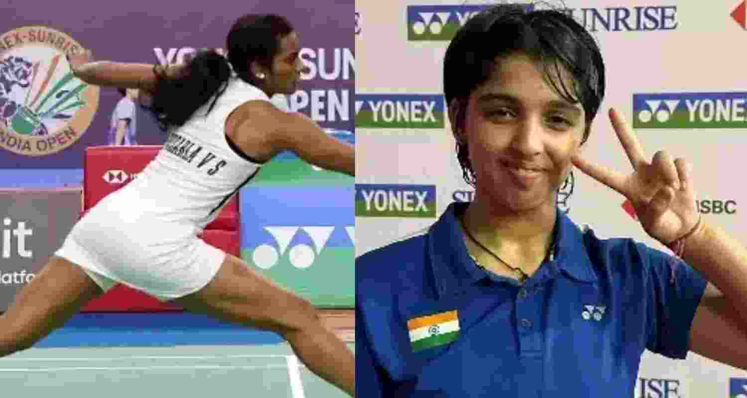 Two-time Olympic medallist PV Sindhu and (right) teenager Tanvi Sharma.