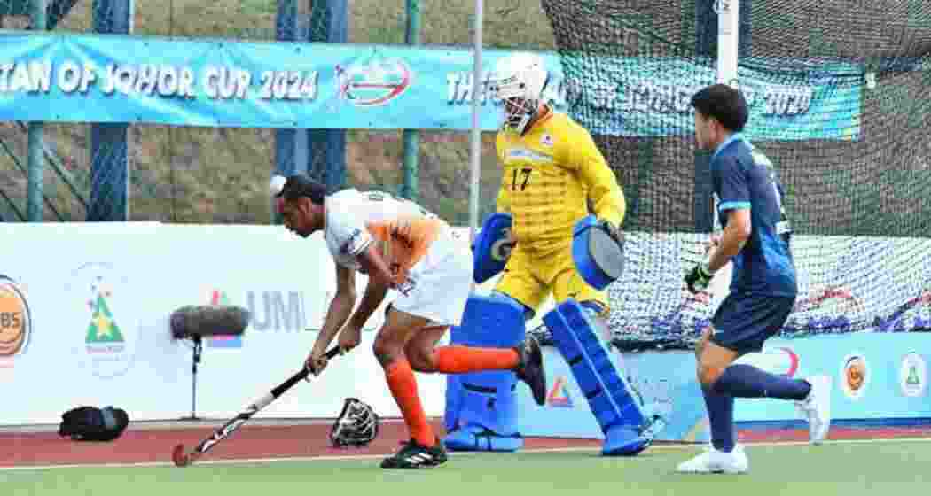 India defeats Great Britain by 6-4 in the Sultan of Johor Cup. Image taken from X. India defeats Great Britain by 6-4 in the Sultan of Johor Cup. Image taken from X.