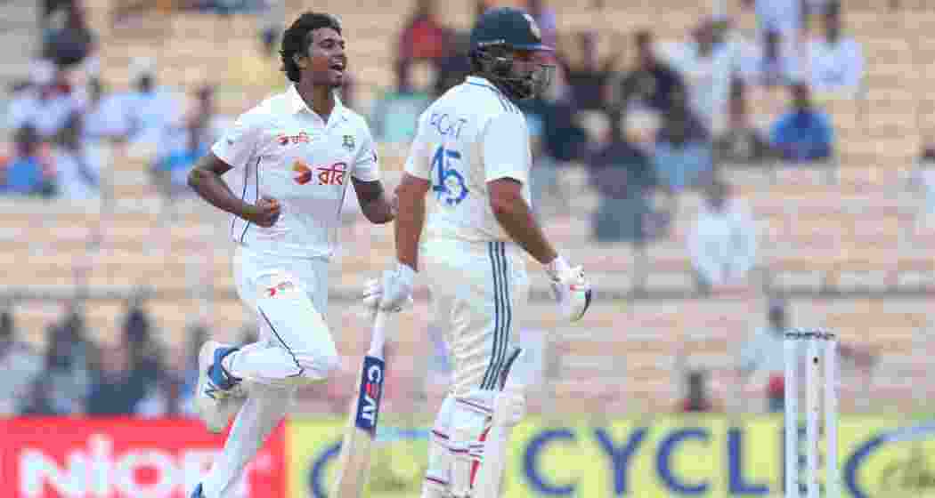 Bangladesh Pacer Hasan Mahmud after ousting Rohit Sharma on Day one of the Test against India in Chennai. Image taken from X. 
