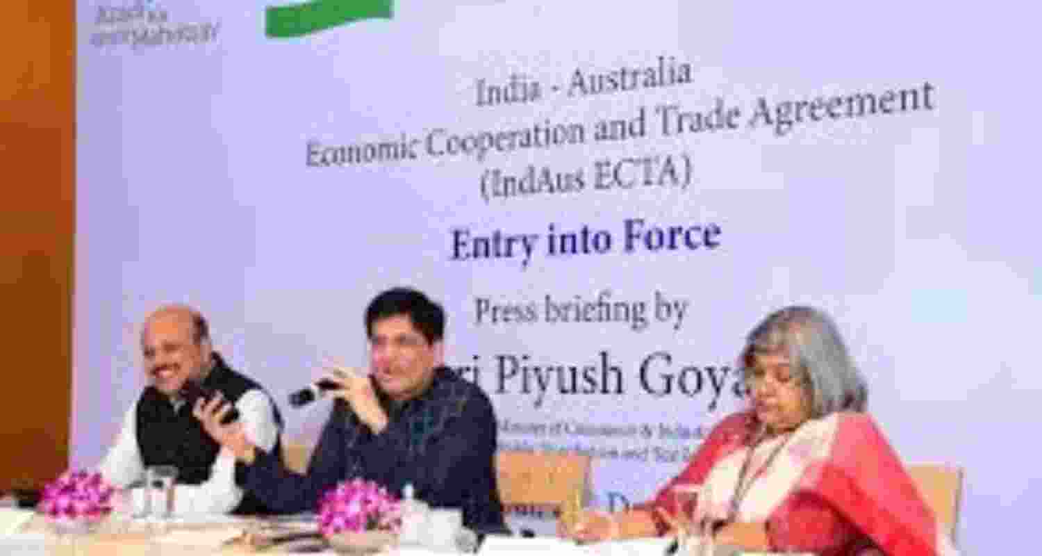 Union Minister of Industry and Commerce, Piyush Goyal, at the 2022 India-Australia ECTA press briefing