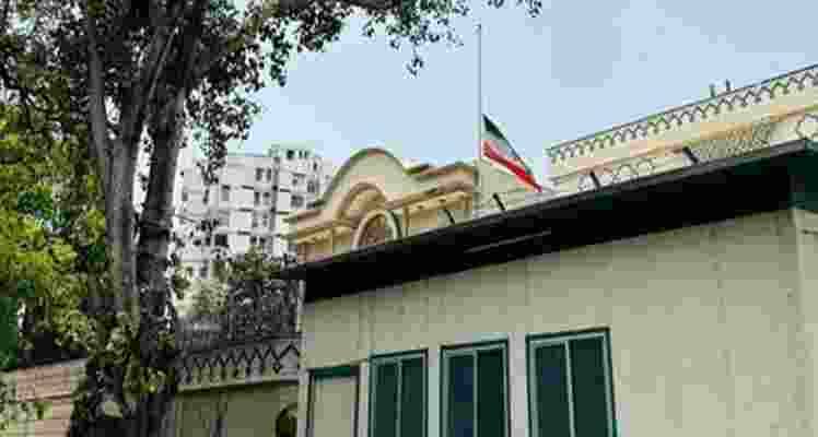 The Iranian Embassy in New Delhi has lowered its flag to half-mast in mourning after a helicopter crash claimed the lives of Iranian President Ebrahim Raisi, Foreign Minister Hossein Amir Abdollahian, and other high-ranking officials. The Iranian Embassy in New Delhi has lowered its flag to half-mast in mourning after a helicopter crash claimed the lives of Iranian President Ebrahim Raisi, Foreign Minister Hossein Amir Abdollahian, and other high-ranking officials.