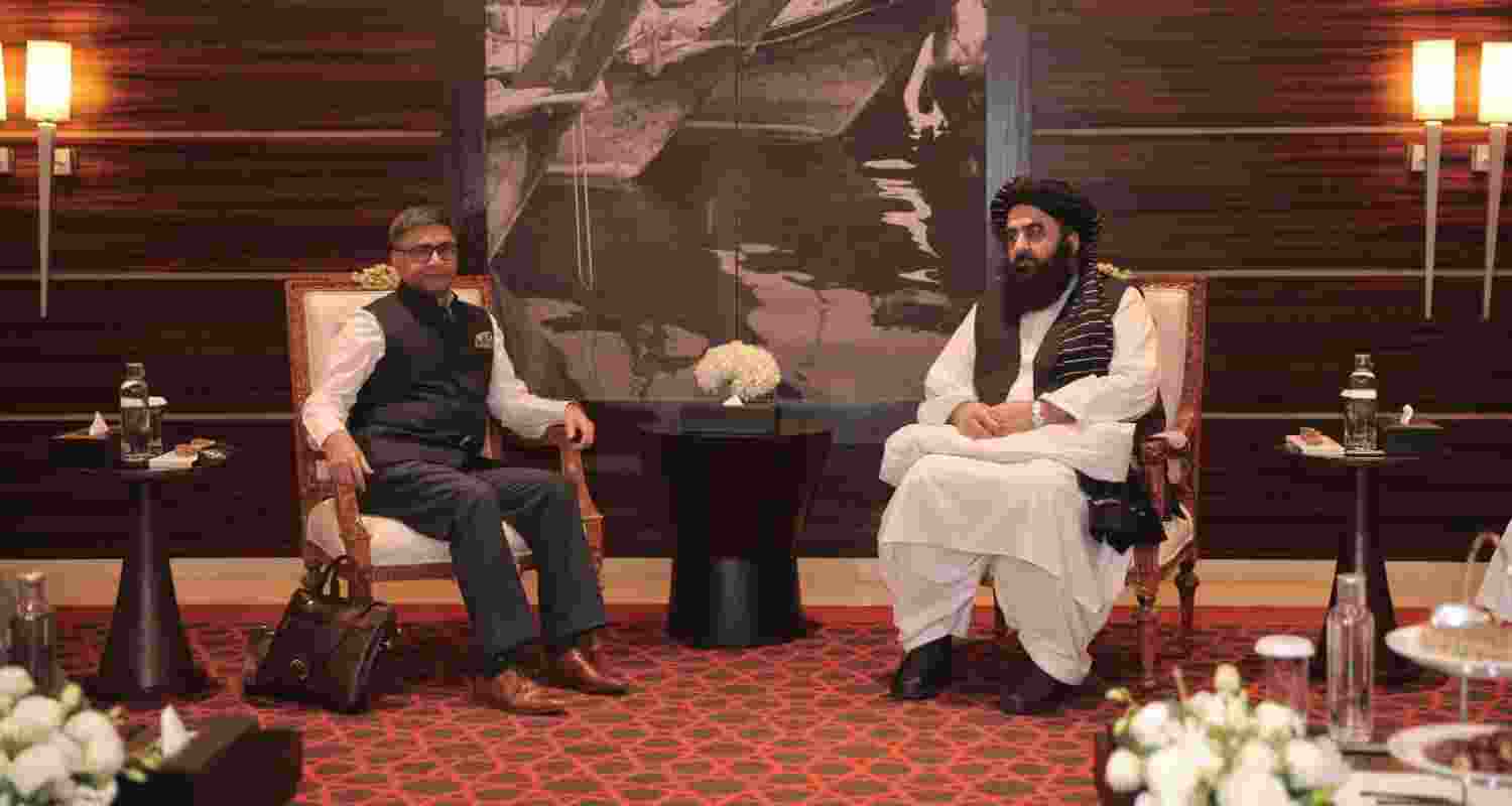 India pledges to enhance healthcare and sports ties with Afghanistan. Image - Foreign Secretary Vikram Misri and Afghan foreign minister Mawlawi Amir Khan Muttaqi in Dubai.