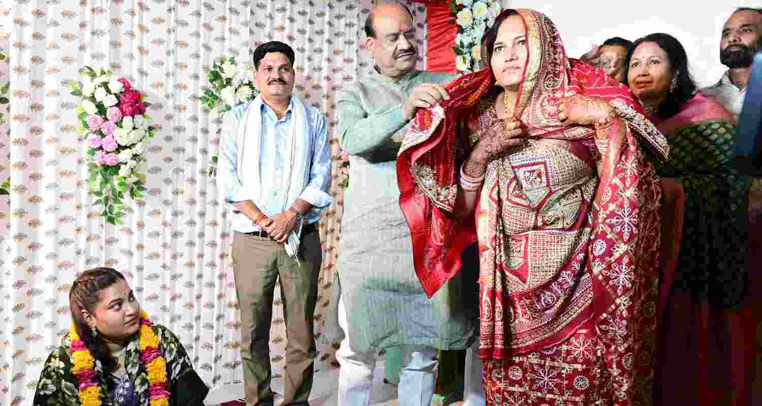 LS Speaker Om Birla performing ritual at wedding of Pulwama martyr's daughter.