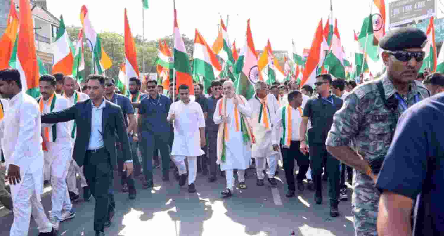 HM Amit Shah hails brave soldiers in Ahmedabad Tiranga Yatra.