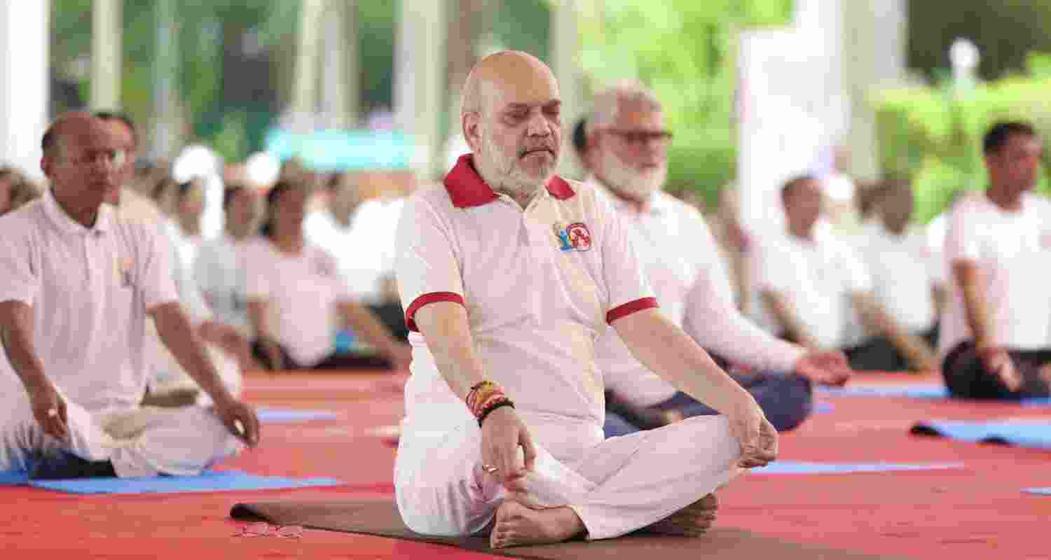 Gujarat sets yoga world record on International Yoga Day. Image Amit Shah's X. Gujarat sets yoga world record on International Yoga Day. Image Amit Shah's X.
