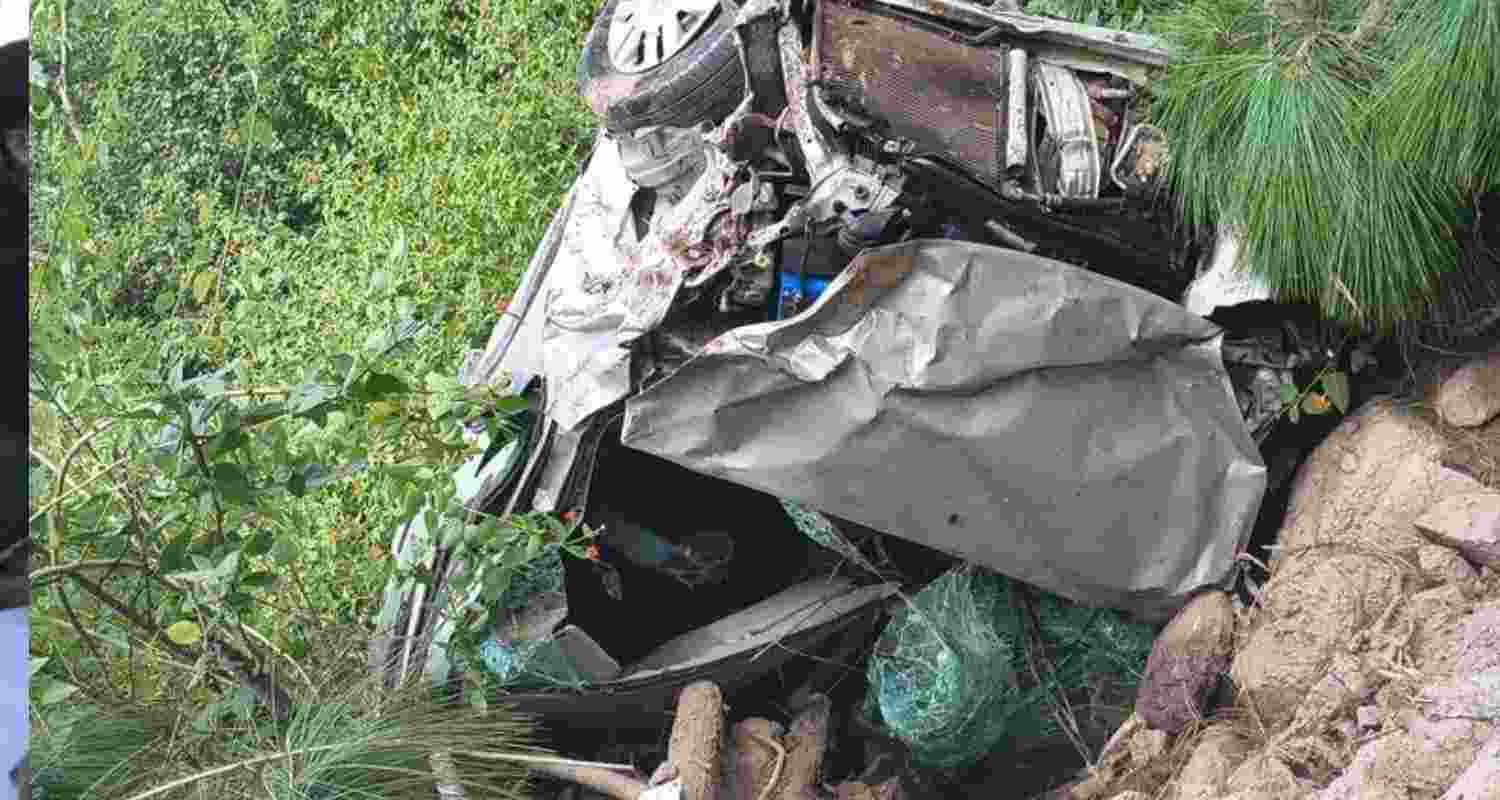 A car carrying members of a wedding party skidded off the Nainatikker-Dhangyar road near Kila Kalach and fell about 150 metres into a deep gorge.