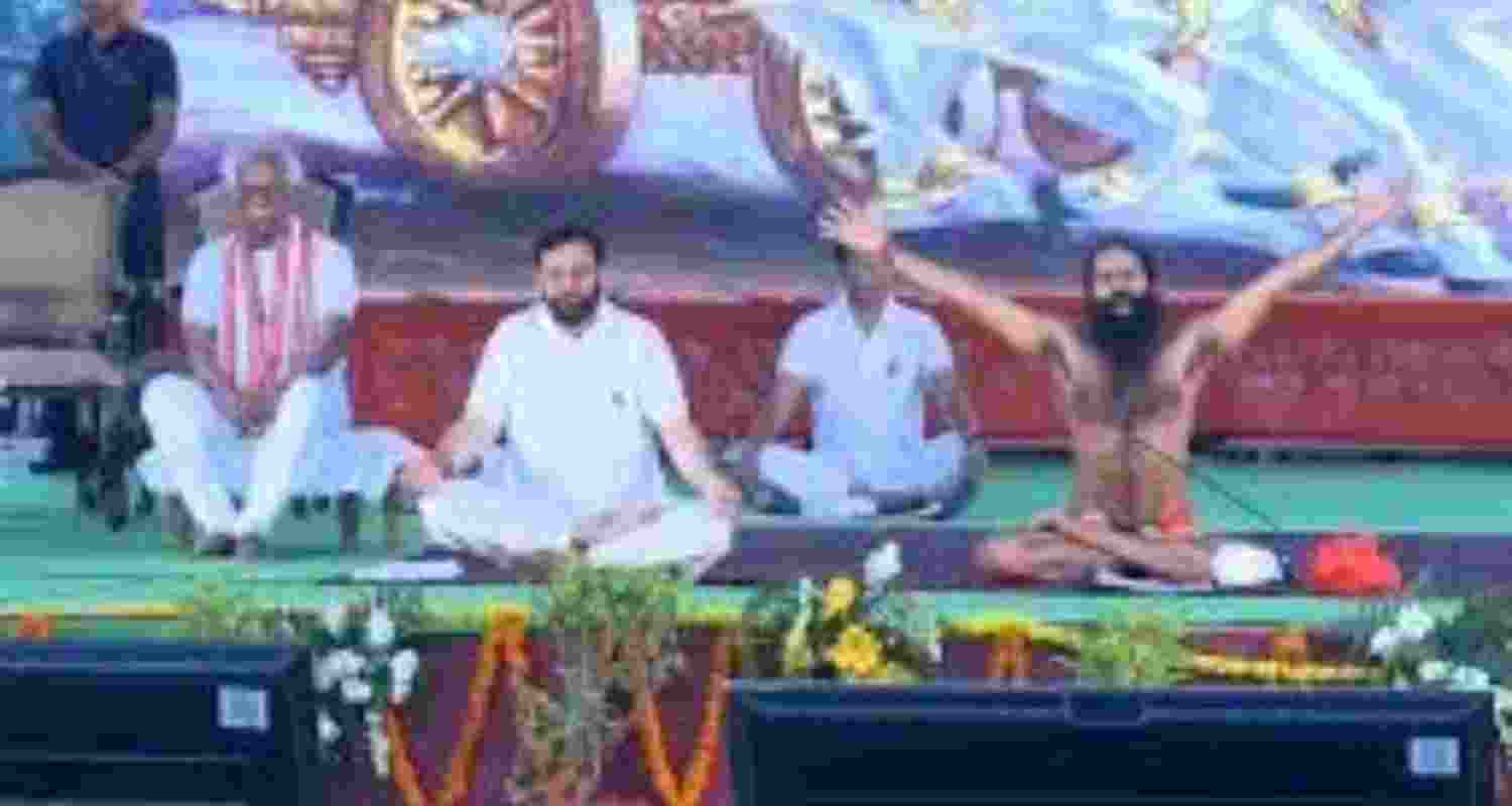 Yoga enthusiast Ramdev and Haryana CM Nayab Singh Saini among others in Kurukshetra, where the International Day of Yoga was celebrated on Saturday
