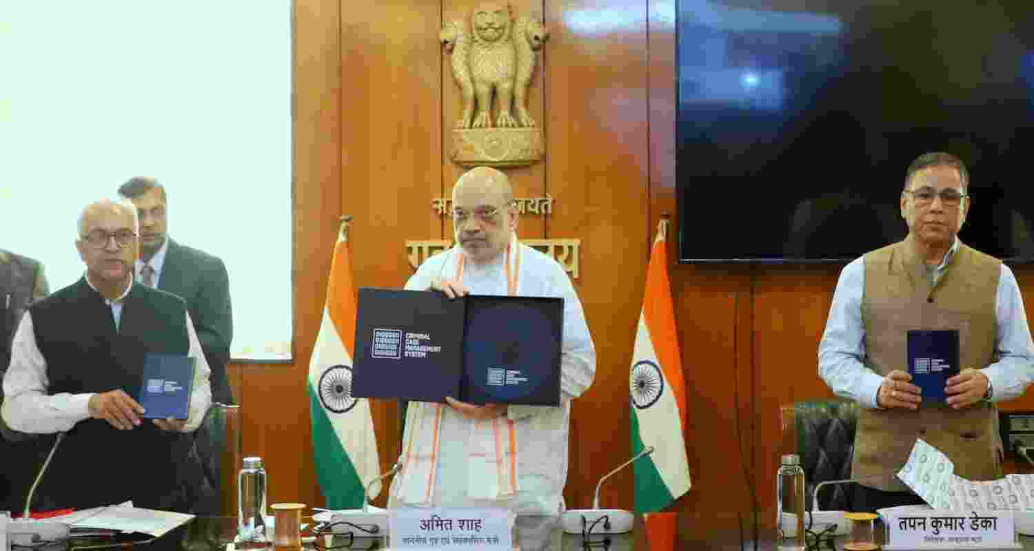 Union Home Minister Amit Shah as he Launches App 'Sankalan'. Image X. Union Home Minister Amit Shah as he Launches App 'Sankalan'. Image X.