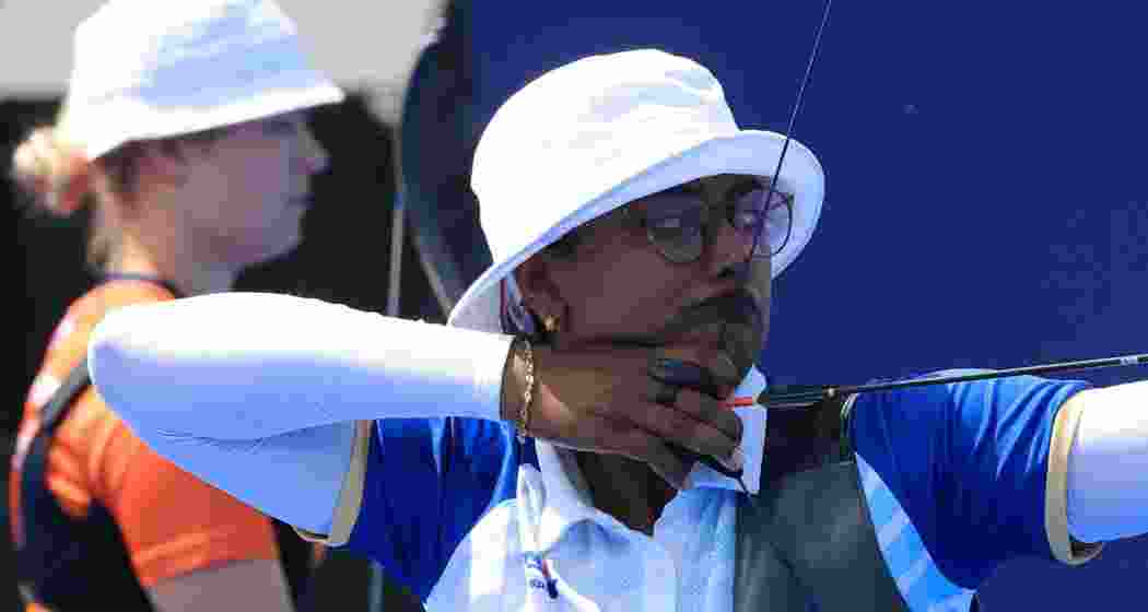 Deepika Kumari in action in quarterfinals at Paris Olympics. Deepika Kumari in action in quarterfinals at Paris Olympics.
