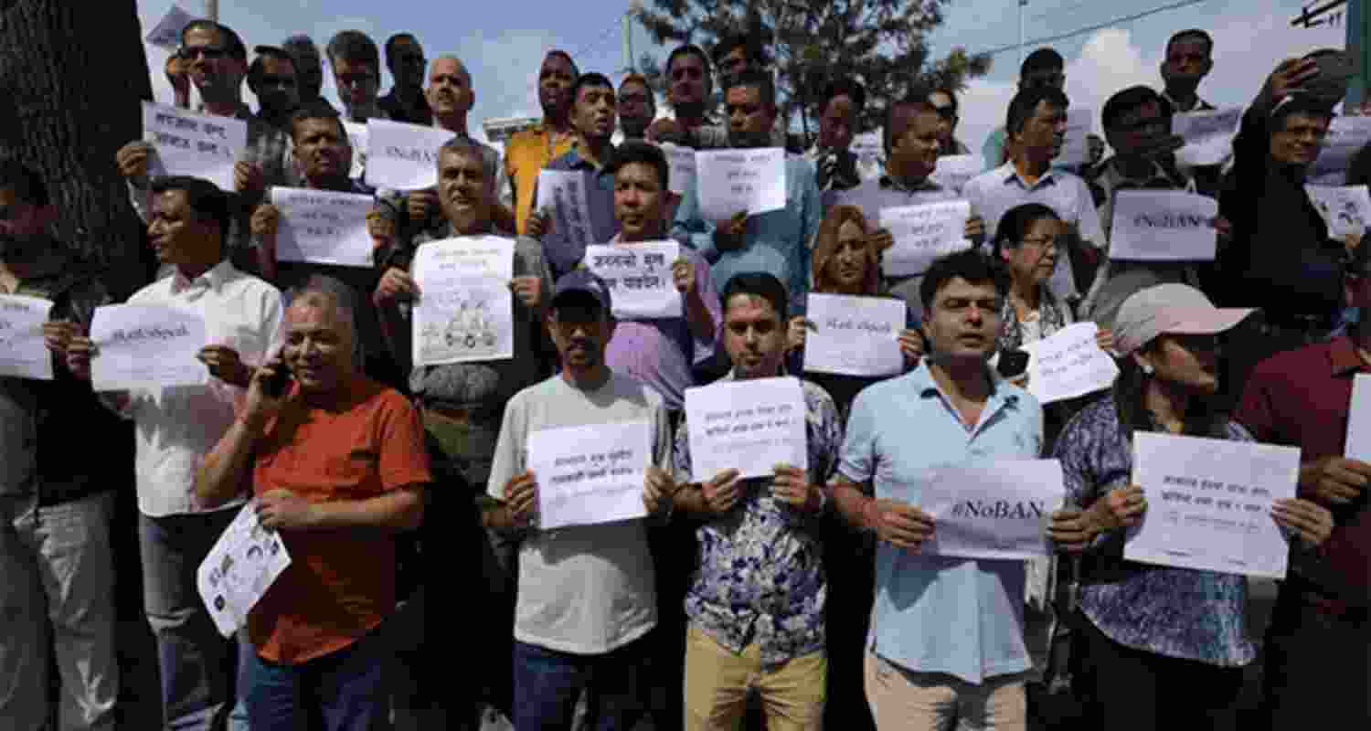 Journalists march in Kathmandu against social media ban.