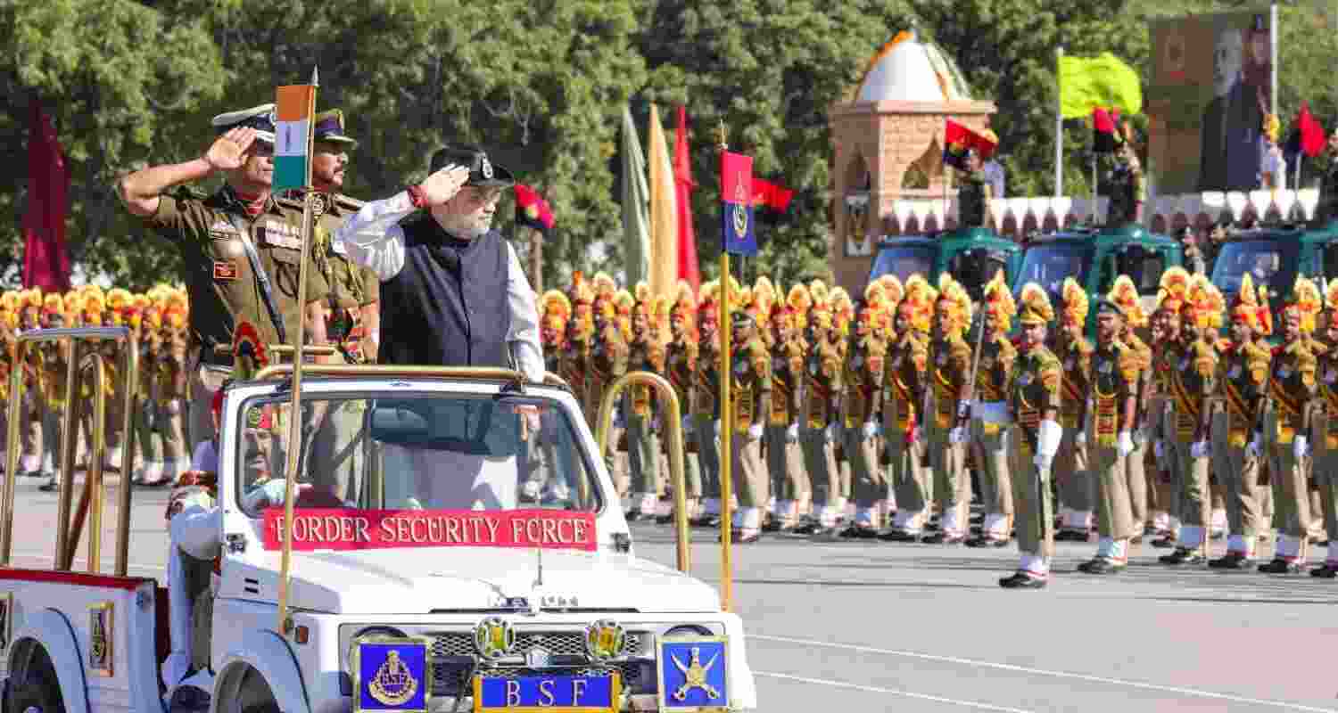 Union Home Minister Amit Shah during the 60th BSF Raising Day in Jodhpur on Sunday.