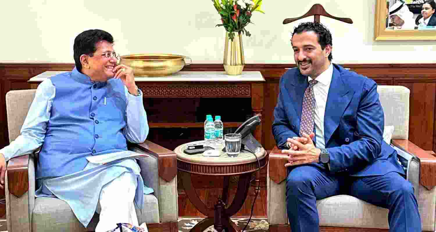  Union Commerce and Industry Minister Piyush Goyal with United Arab Emirates (UAE) Minister of Economy and Tourism Abdulla bin Touq Al Marri. 