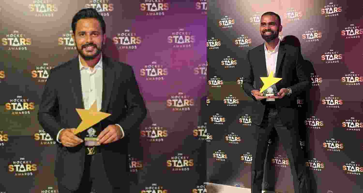 (L-R) Harmanpreet Singh and PR Sreejesh at FIH awards. Images: X.