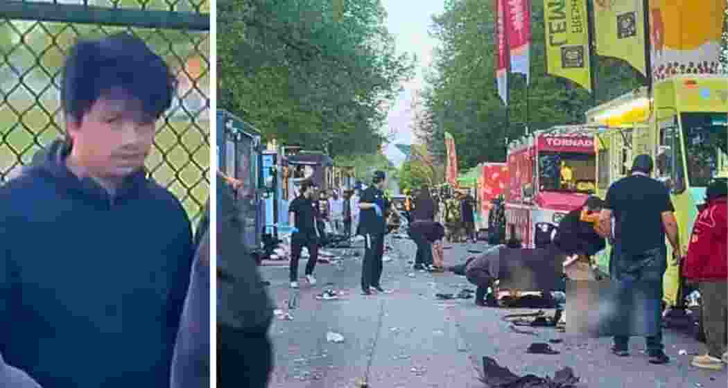 The driver (left) rammed his car into a crowd, ploughing into multiple people at the Vancouver festival on Saturday evening.
