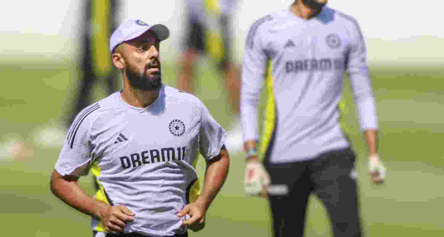 Varun Chakravarthy during a practice session. PTI Photo.
