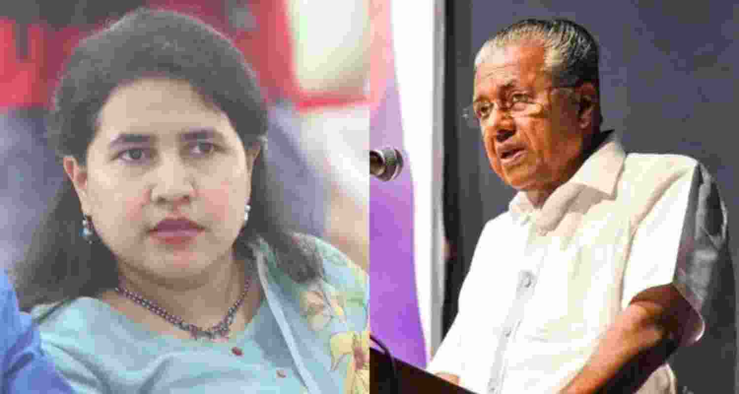 Veena T, daughter of former Kerala Chief Minister (left) and present Leader of Opposition in the Assembly Pinarayi Vijayan.