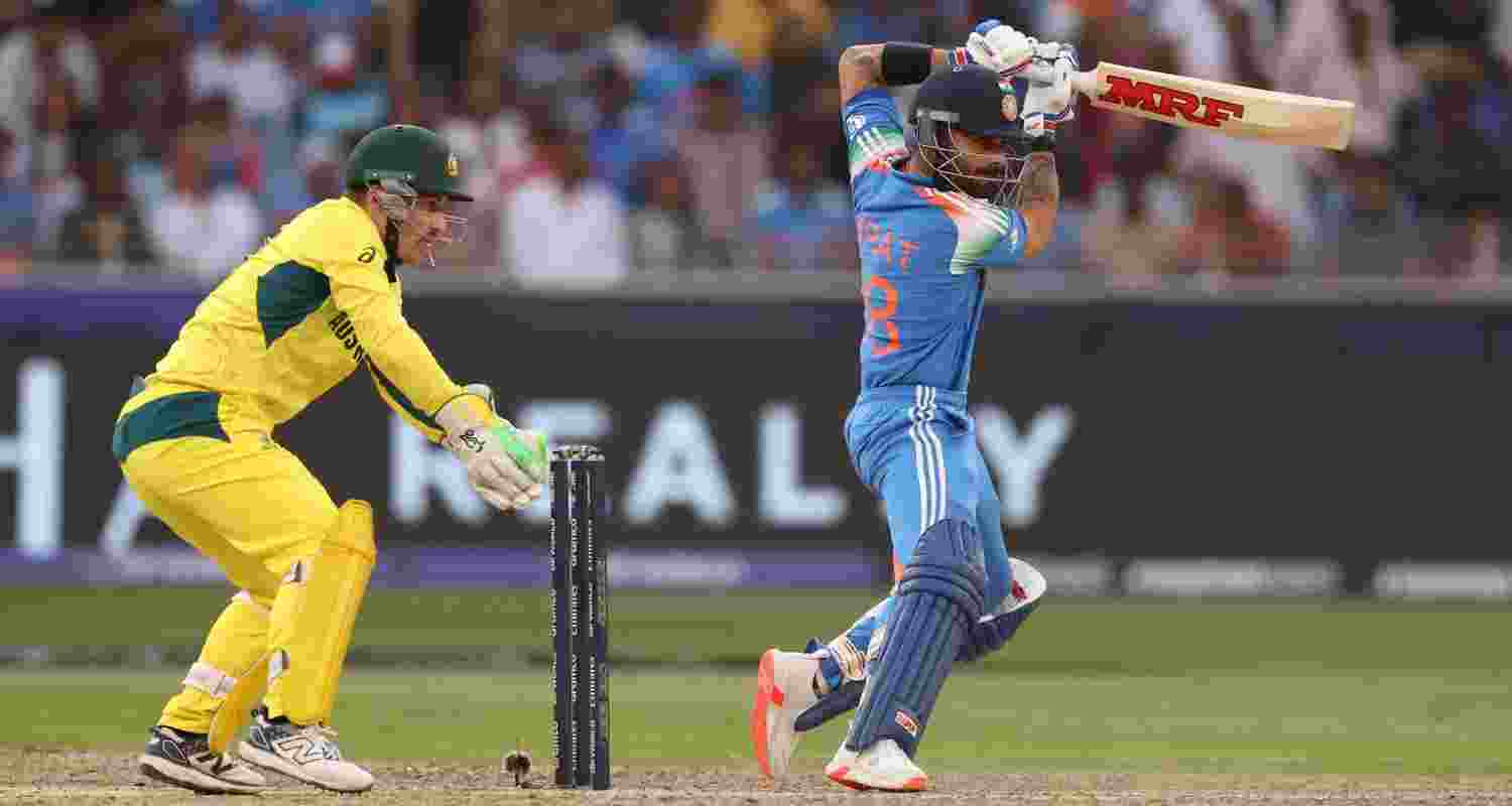 Indian batsman Virat Kohli hits a shot during the semi-final against Australia in the ongoing Champion's trophy. Indian batsman Virat Kohli hits a shot during the semi-final against Australia in the ongoing Champion's trophy.