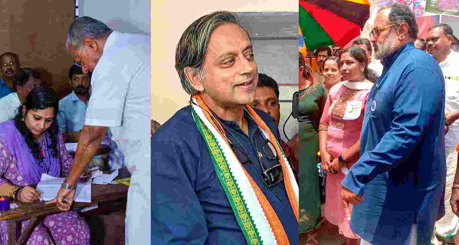 Kerala Chief Minister Pinarayi Vijayan, Shashi Tharoor, and Rajeev Chandrashekar. Kerala Chief Minister Pinarayi Vijayan, Shashi Tharoor, and Rajeev Chandrashekar.