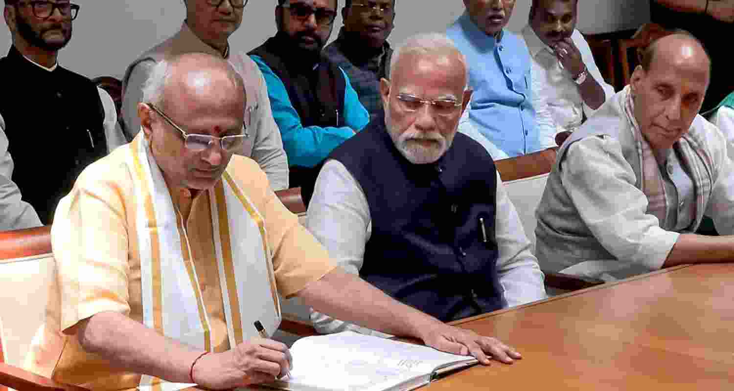NDA candidate for Vice President post, CP Radhakrishnan files his nomination in the presence of PM Narendra Modi.