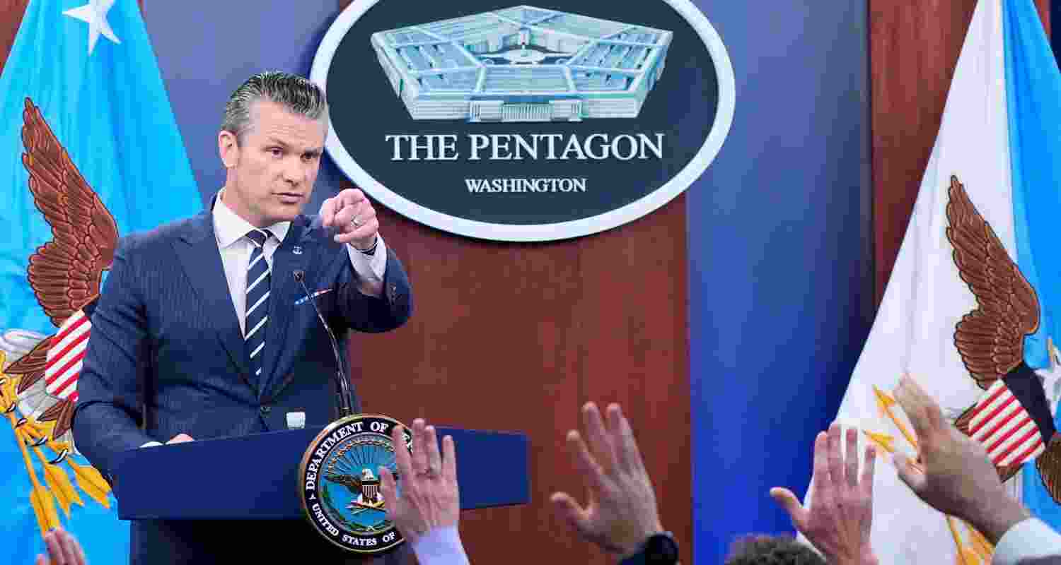 Defense Secretary Pete Hegseth calls on reporters for questions during a news conference at the Pentagon in Washington, Sunday.