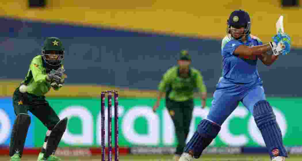 Richa Ghosh in action during India’s Women’s World Cup match against Pakistan in Colombo on Sunday.