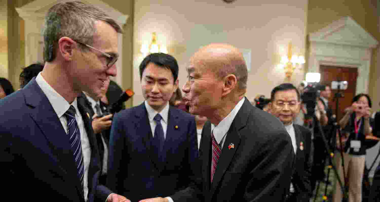 Han Kuo-yu, Taiwan’s President of the Legislative Yuan (right), with US Congress member James Walkinshaw during a reception hosted by the Taipei Economic and Cultural Representative Office in the United States, on Capitol Hill in Washington on Wednesday.