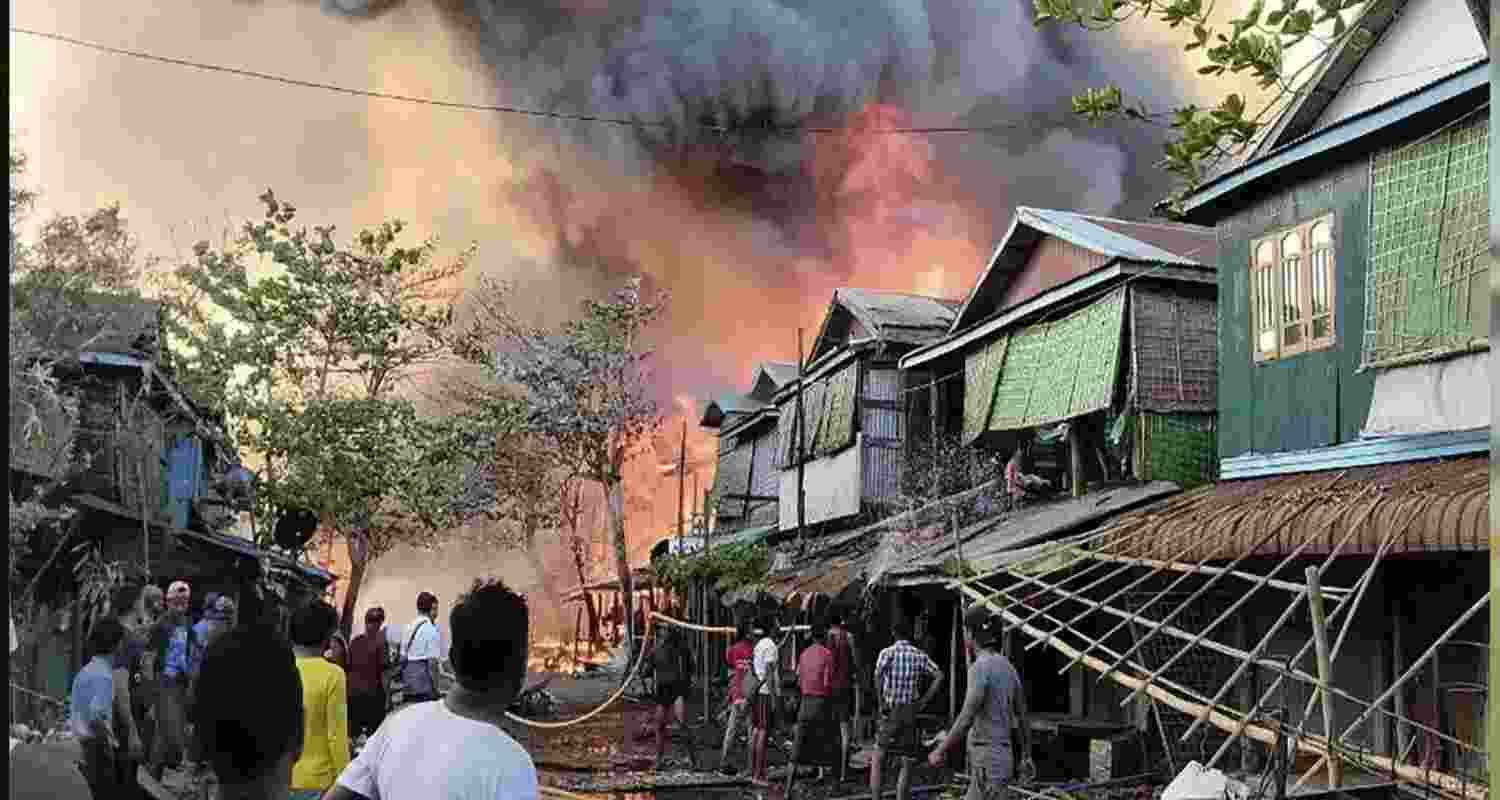 Smoke rises after an airstrike on Kyauk Ni Maw village on Ramree island in Myanmar.