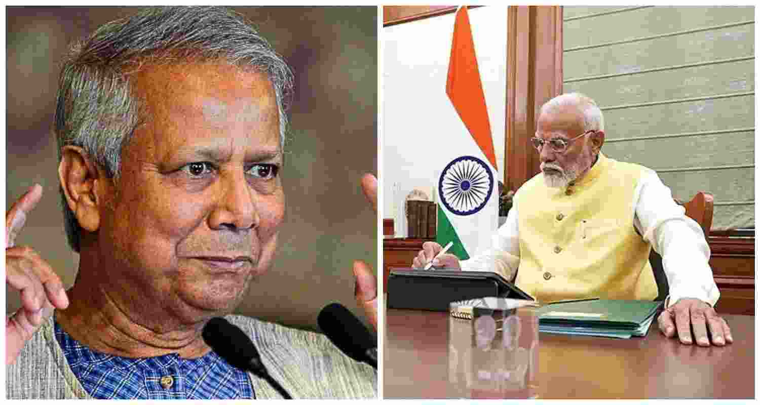 File photo of leader of the Bangladesh’s interim government Muhammad Yunus (L). Prime Minister Narendra Modi (R).