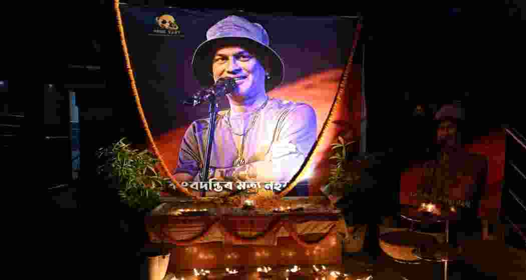 Homage paid to a photograph of Zubeen Garg in Guwahati.