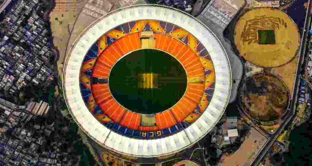 An aerial view of the Narendra Modi Stadium, the largest cricket arena in the world. An aerial view of the Narendra Modi Stadium, the largest cricket arena in the world.