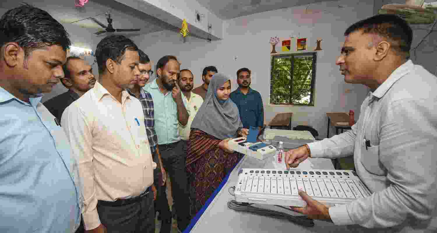 Election officials attend a training session ahead of the Bihar Assembly elections, in Patna.